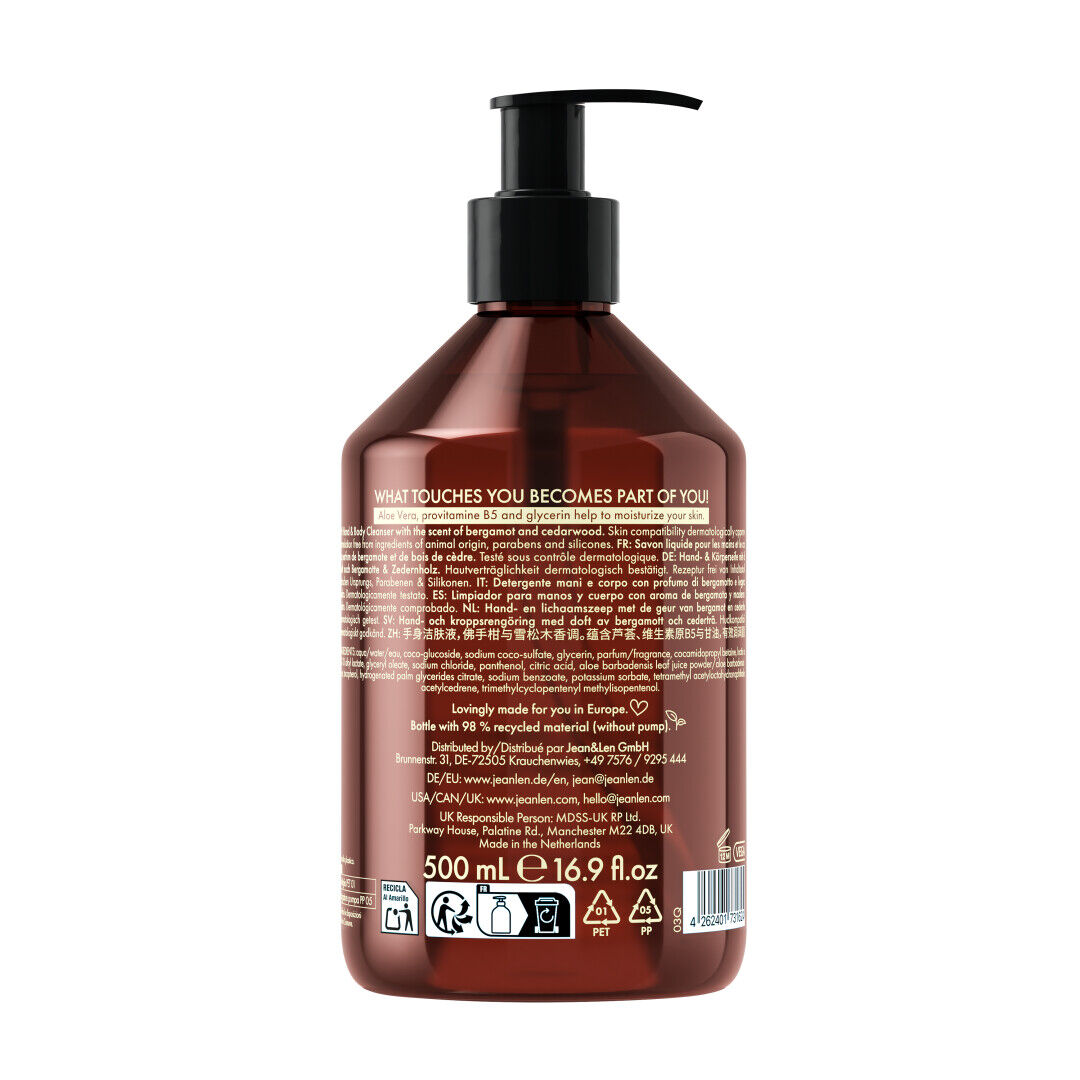 Jean&Len Hand & Body Cleanser Bergamot/Cedarwood Produktansicht Hinten