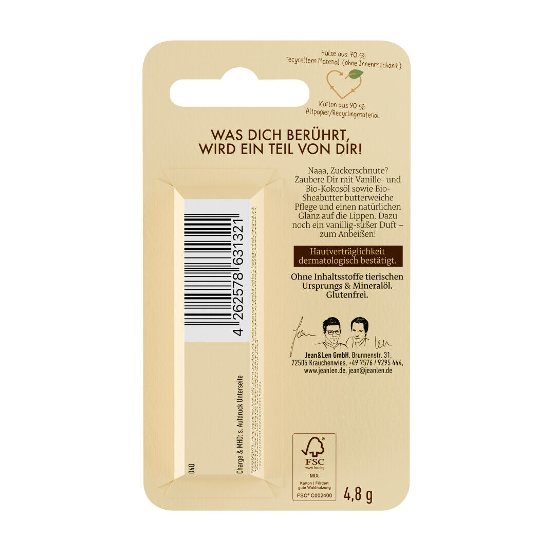 Jean&Len Lip Balm Vanille, 4,8 g Produktansicht Hinten