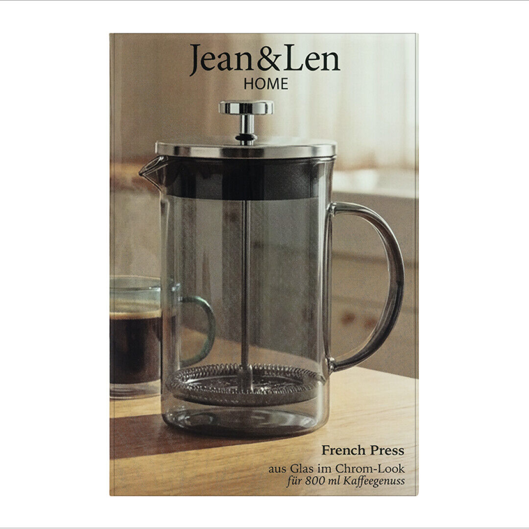 Jean&Len French Press, Glas, Chrom-Look, 800 ml Produktansicht Kartonage