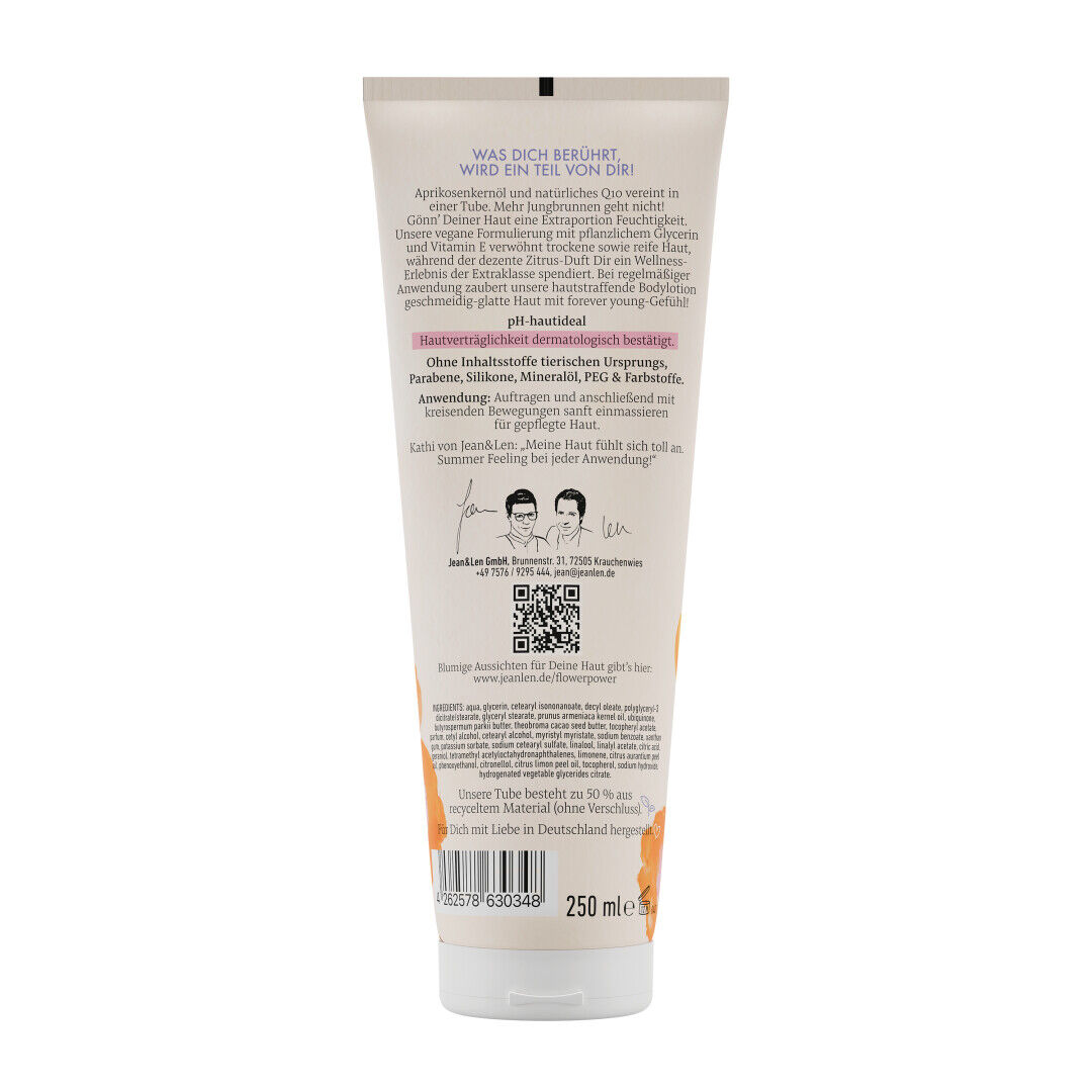 Jean&Len Hautstraffende Bodylotion Aprikosenkernöl & Q10, 250 ml Produktansicht Hinten