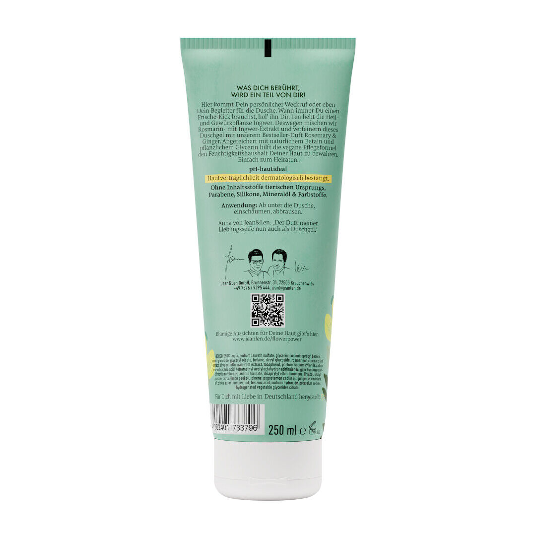 Jean&Len Duschgel Rosemary/Ginger, 250ml Produktansicht Hinten