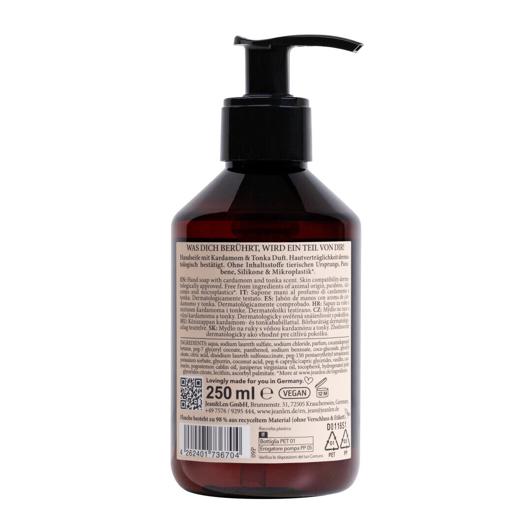 Jean&Len Hand Soap Cardamom/Tonka, 250 ml Produktansicht Hinten