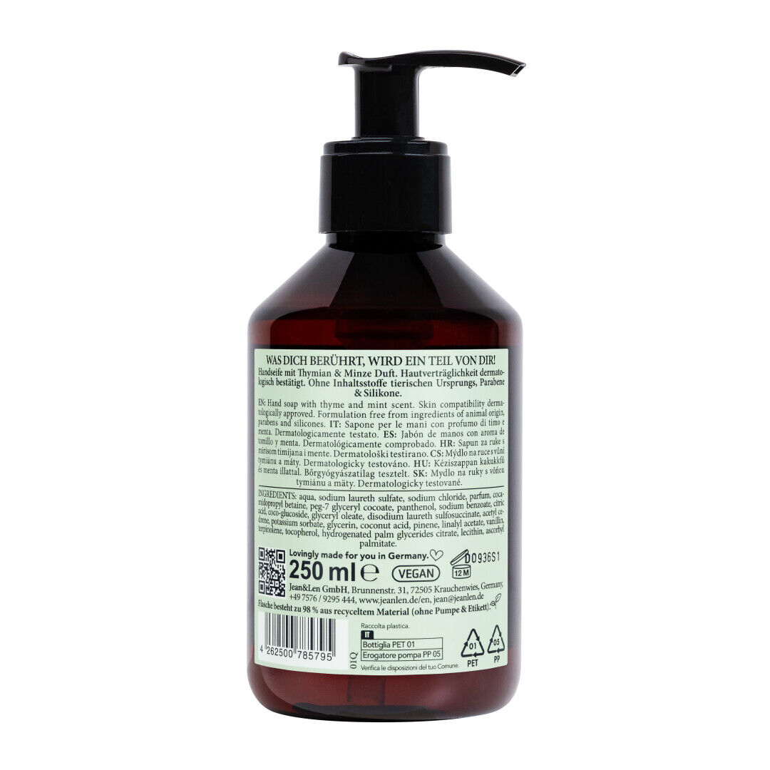 Jean&Len Hand Soap Thymian/Minze, 250 ml Produktansicht Hinten