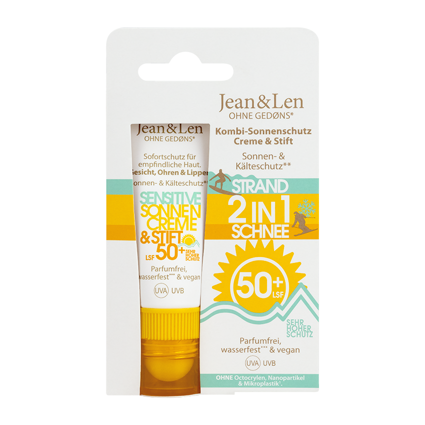 Jean&Len 2in1 Sonnenschutz für Lippen und Gesicht LSF 50+, 20ml + 3g Produktansicht Vorne