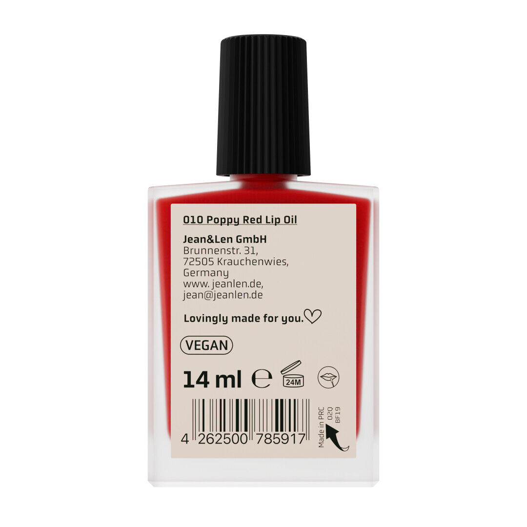 Jean&Len The Tinted Glow Lip Oil 010 Poppy Red, 14 ml Produktansicht Hinten