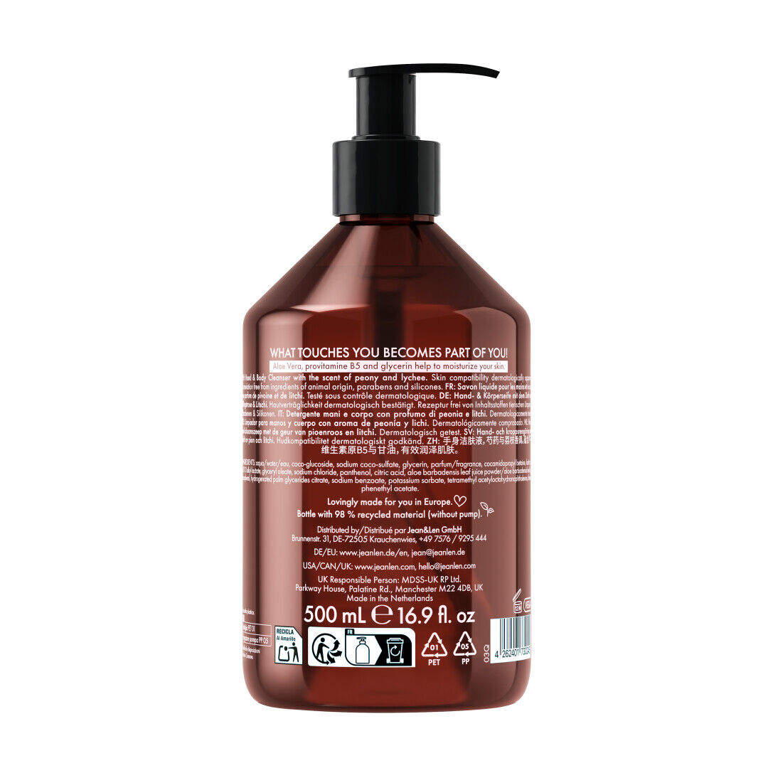 Jean&Len Hand & Body Cleanser Peony/Lychee Produktansicht Hinten