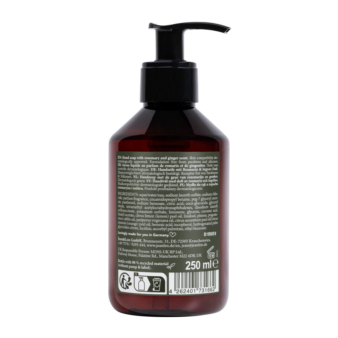 Jean&Len Handseife Rosemary/Ginger, 250 ml Produktansicht Hinten