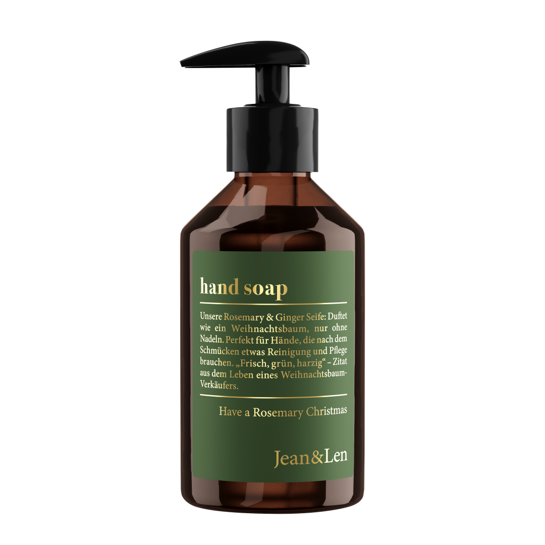 Jean&Len Hand Soap Rosemary/Ginger Christmas Limited Edition, 250 ml Produktansicht Vorne