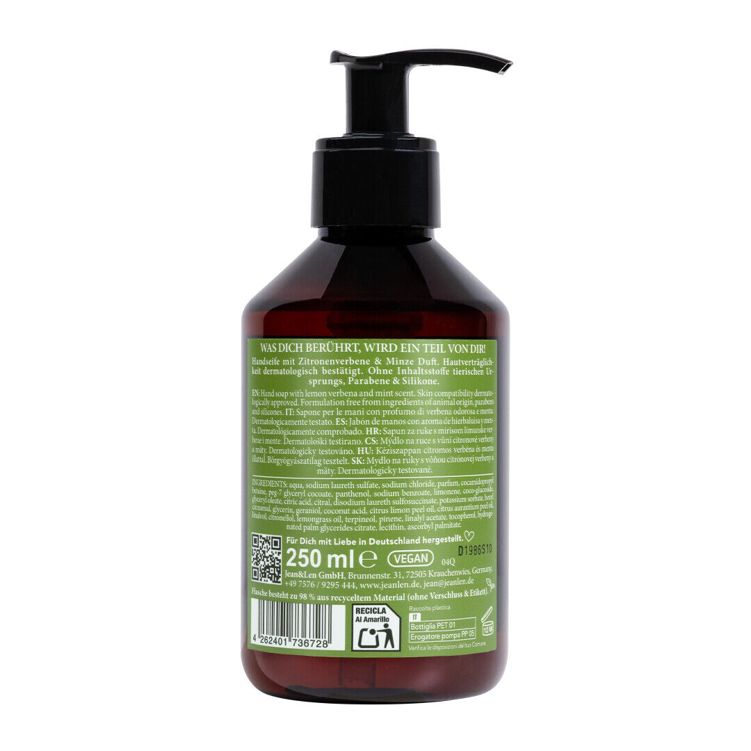 Jean&Len Hand Soap Lemonverbena/Mint, 250 ml Produktansicht Hinten