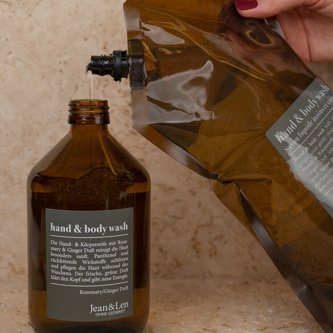 Jean&Len Hand & Body Wash Rosemary/Ginger Glasflasche, 500 ml Moodshot 1 1