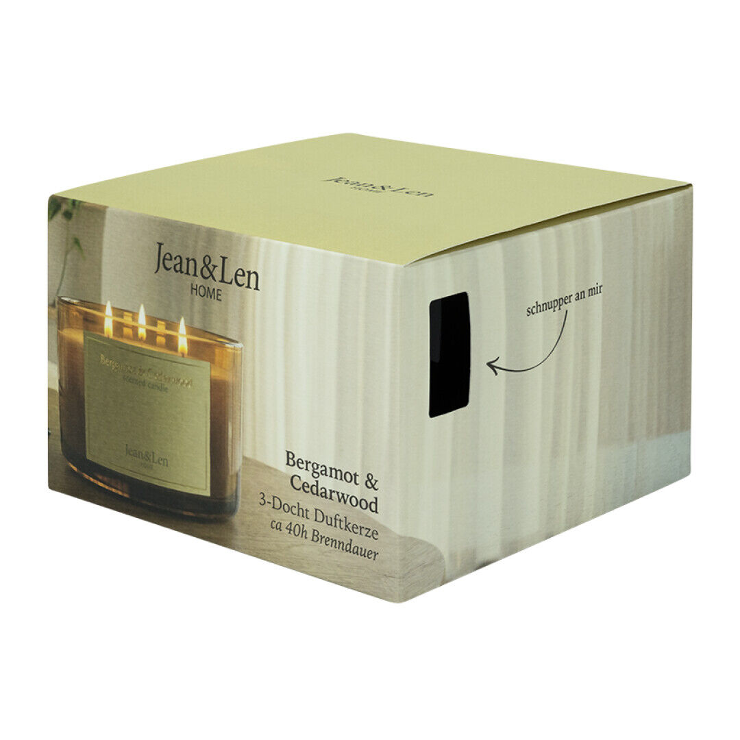 Jean&Len Scented Candle, 3 Wick, Bergamot/Cedarwoood, 460 g Produktansicht Seite