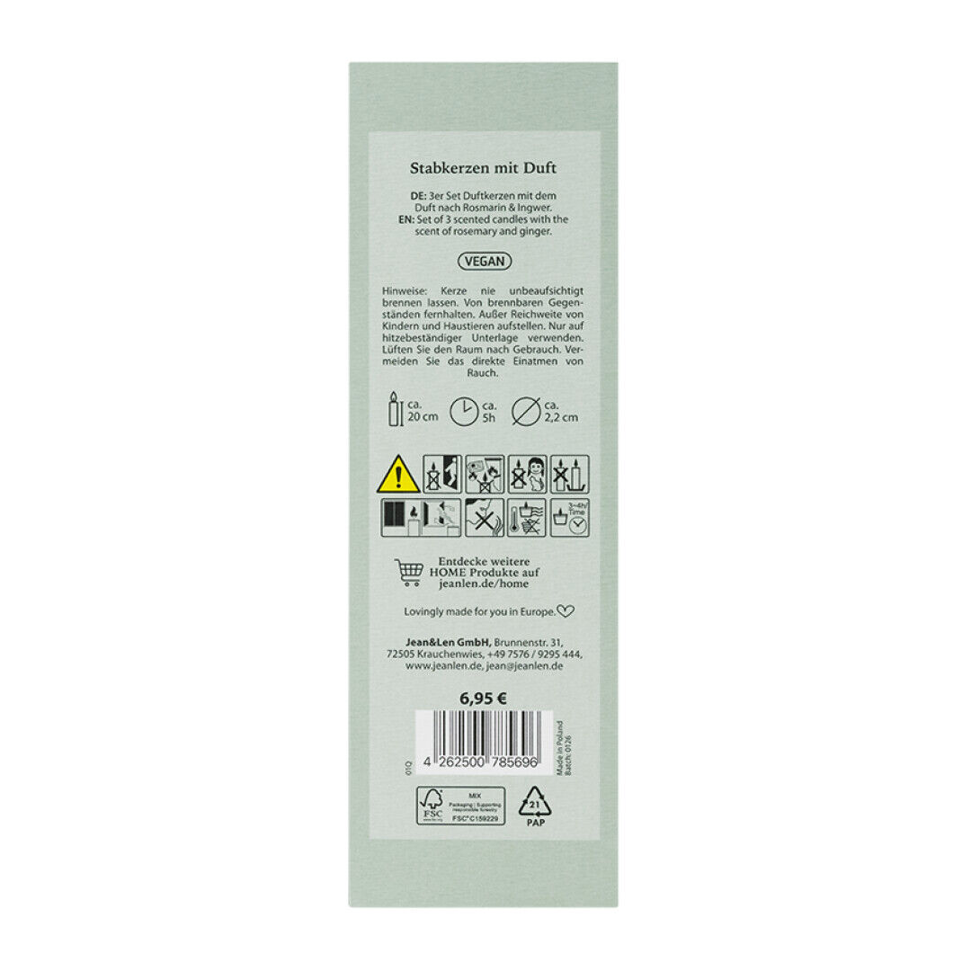 Jean&Len Duft-Stabkerzen Set, Rosemary/Ginger, 3 Stk Moodshot 1