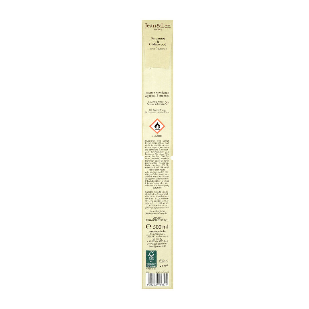 Jean&Len Scented Room Diffusor Bergamot/Cedarwood, 500 ml zusätzliche Produktansicht