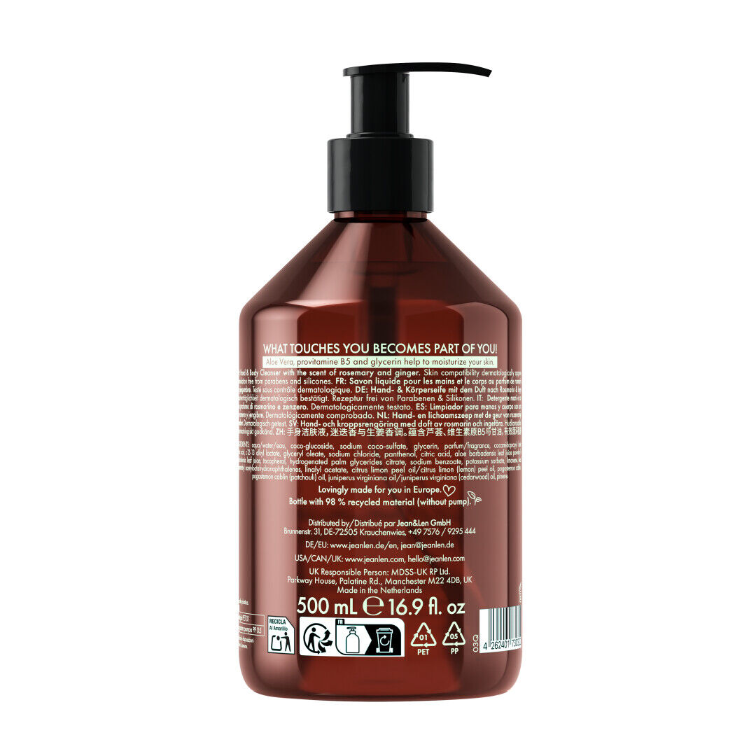 Jean&Len Hand & Body Cleanser Rosemary/Ginger Produktansicht Hinten