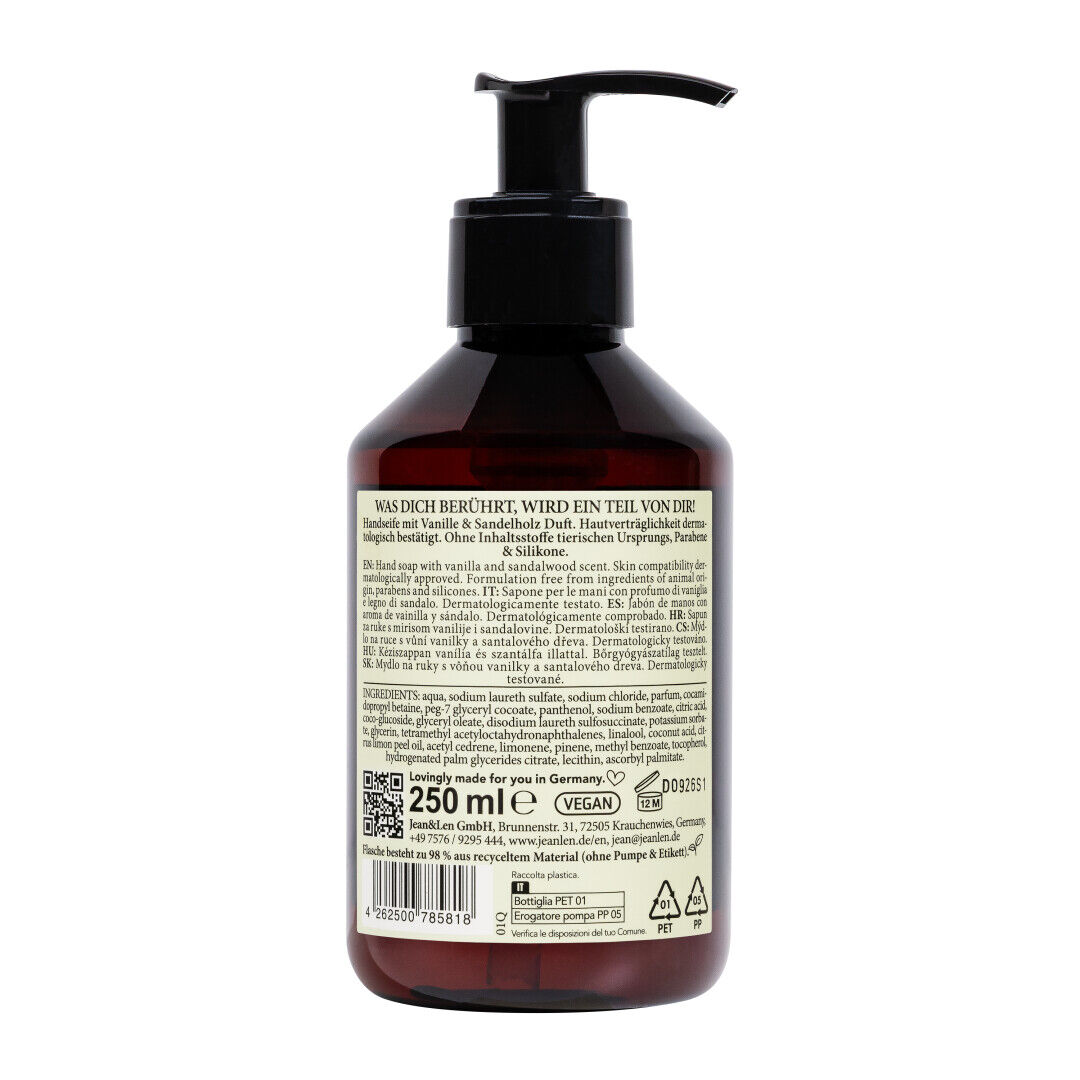 Jean&Len Hand Soap Vanille/Sandelholz, 250 ml Produktansicht Hinten