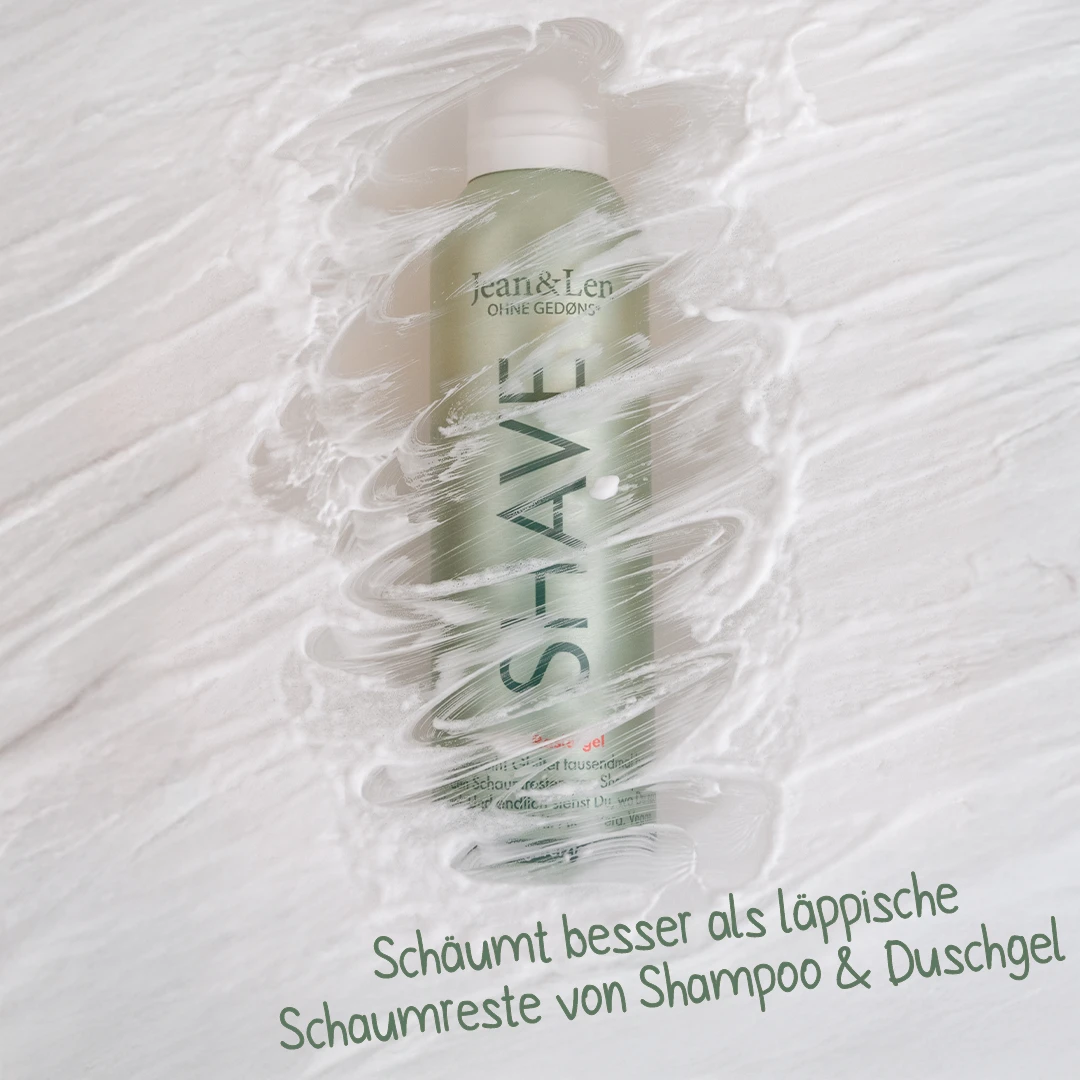 Rasiergel mit Notiz "Schäumt beser als läppische Schaumreste von Shampoo & Duschgel"