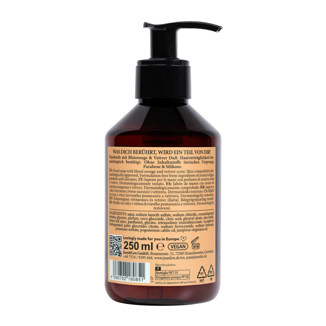 Jean&Len Hand Soap Blutorange/Vetiver Produktansicht Hinten
