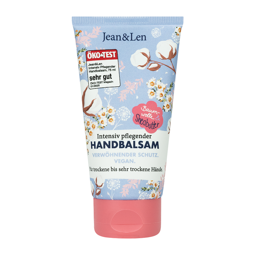 Jean&Len Intensiv pflegender Handbalsam für sehr trockene Hände - Handpflege mit Baumwolle & Sheabutter Produktansicht Vorne