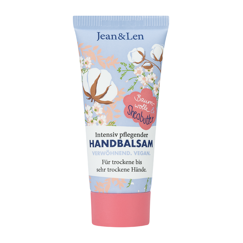 Jean&Len Handbalsam Baumwolle/Sheabutter Reisegröße, 20ml Produktansicht Vorne