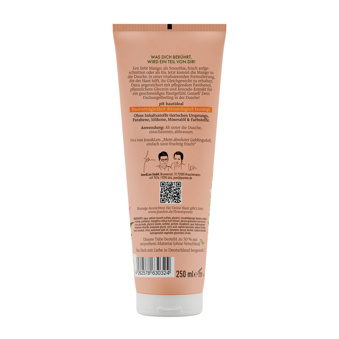 Jean&Len Duschgel Mango/Avocado, 250 ml Produktansicht Hinten