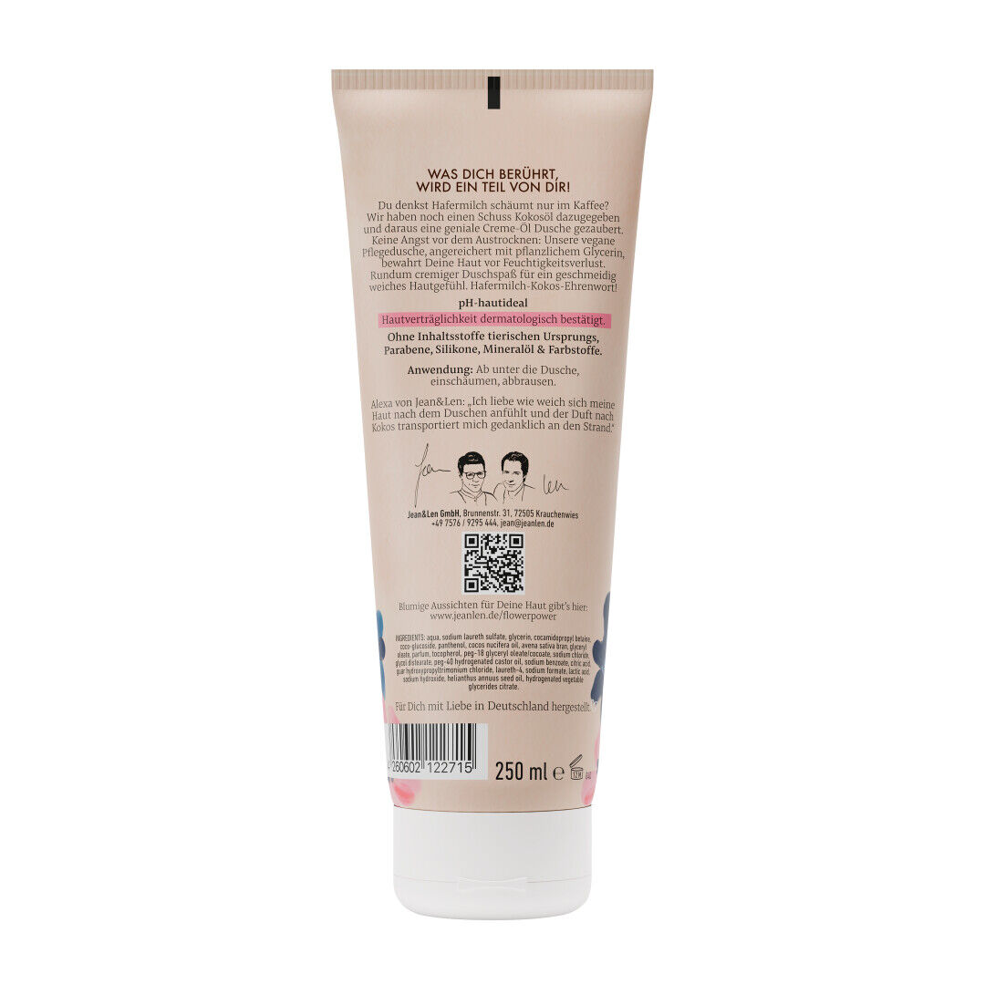 Jean&Len Creme-Öl Dusche Hafermilch/Kokosöl Produktansicht Hinten