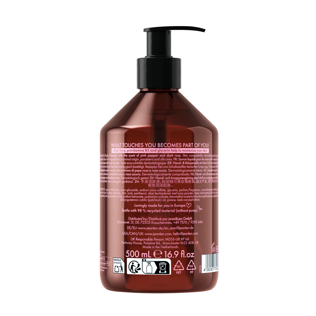 Jean&Len Hand & Body Cleanser Pink Pepper/Dark Rose, 500 ml Produktansicht Hinten