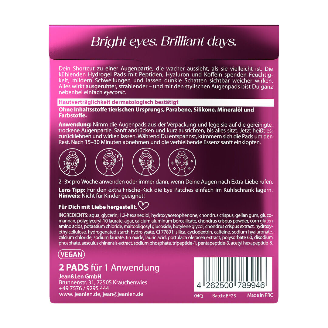 Jean&Len Eyeconic Peptide Hydrogel Augenpads, 2 St Produktansicht Hinten