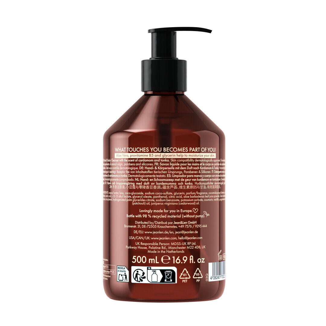 Jean&Len Hand & Body Cleanser Cardamom/Tonka  Produktansicht Hinten