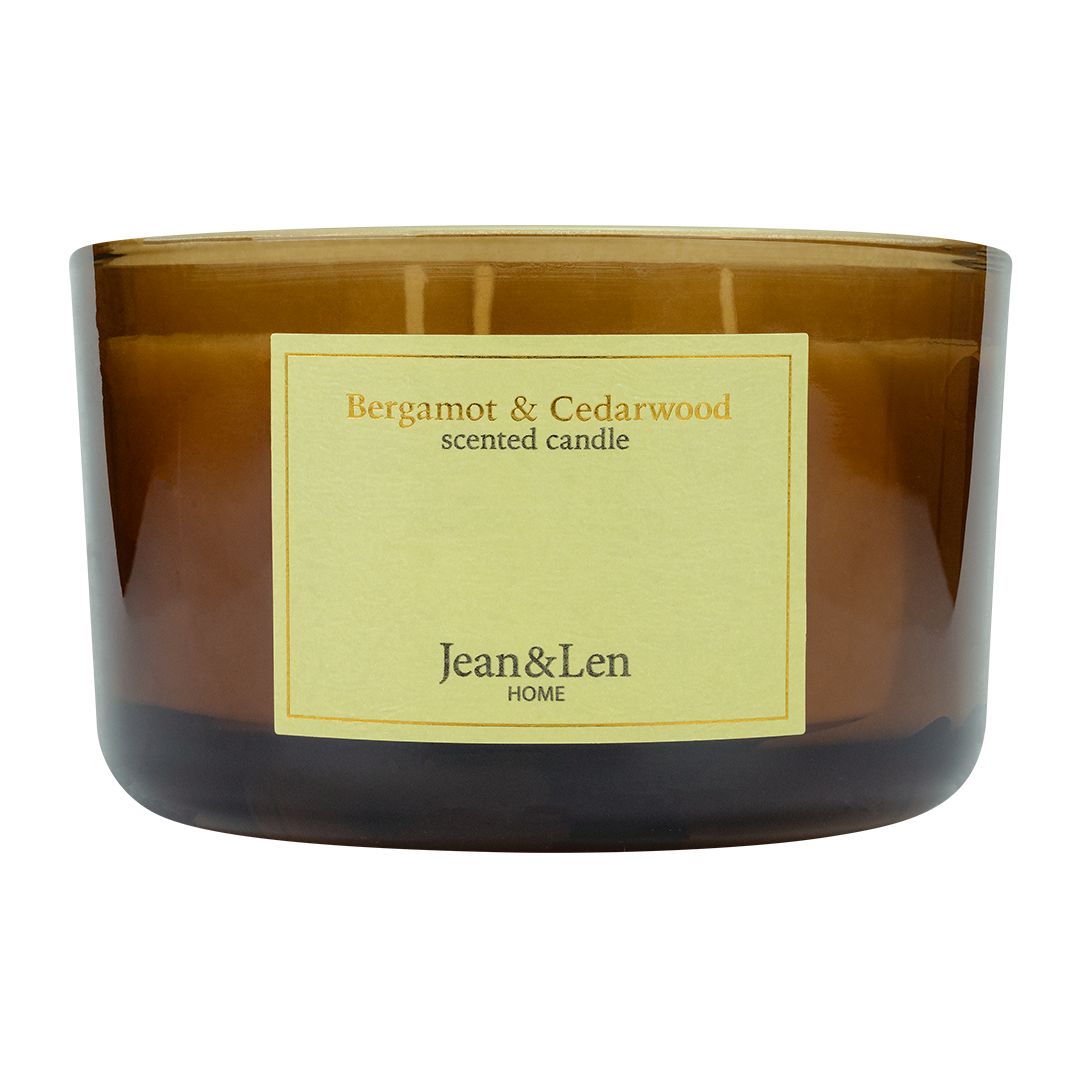 Jean&Len Scented Candle, 3 Wick, Bergamot/Cedarwoood, 460 g Produktansicht Vorne