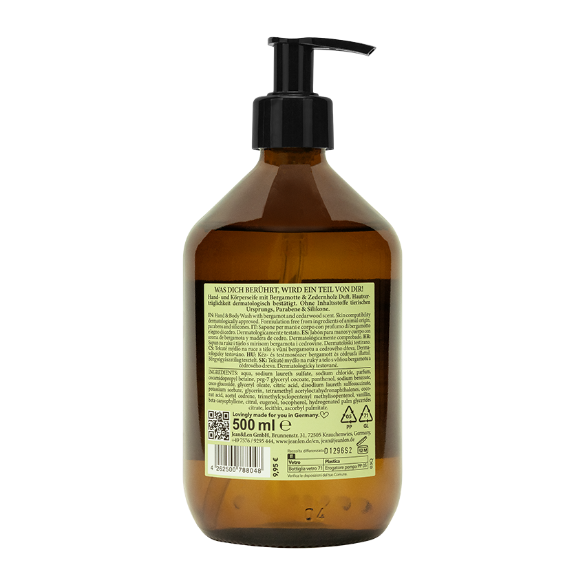 Jean&Len Hand & Body Wash Bergamot/Cedarwood, 500 ml Produktansicht Hinten